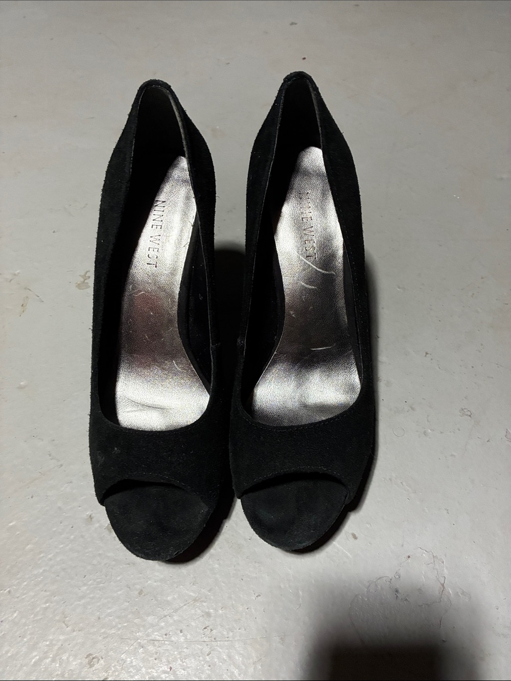 Nine West Black Suede Peep-Toe Heels, size 7.5